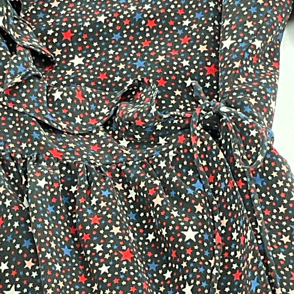 Madewell Black/Star Pattern Long Sleeve V-Neck Blouse w/ Ruffle Trim Women's M - Picture 4 of 10